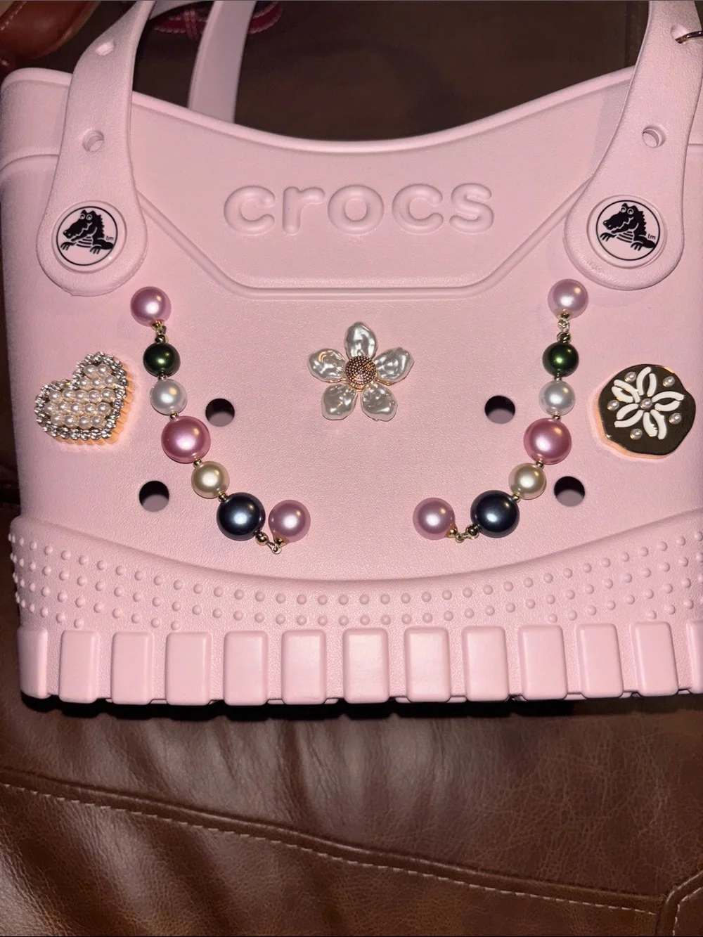 CROCS Light Pink Jeweled Tote with Scarf Chain Charm